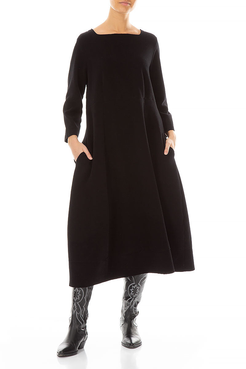 Flared Black Cotton Jersey Dress 3