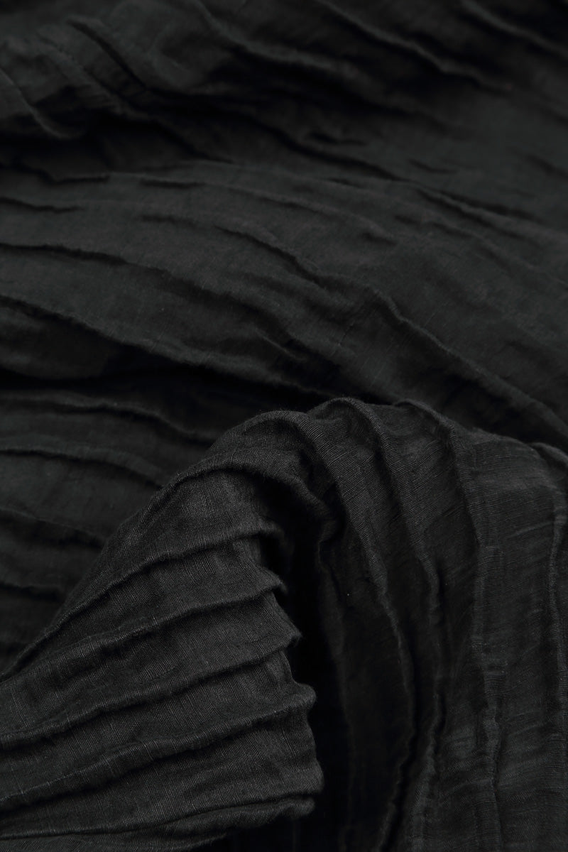 Flared Black Crinkled Silk Linen Dress 5