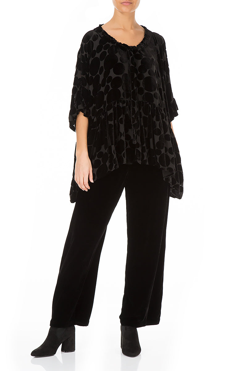 Flared Devoré Bubbles Black Silk Velvet Blouse 5