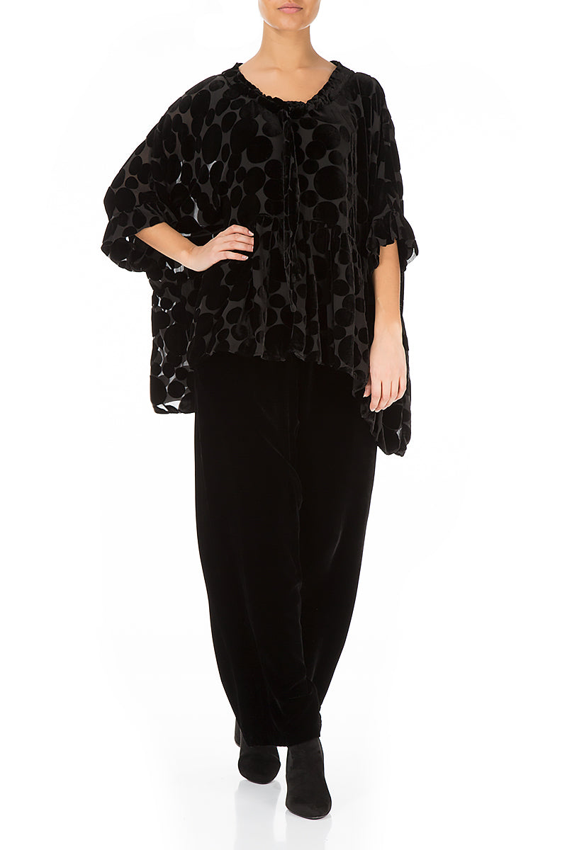 Flared Devoré Bubbles Black Silk Velvet Blouse 4