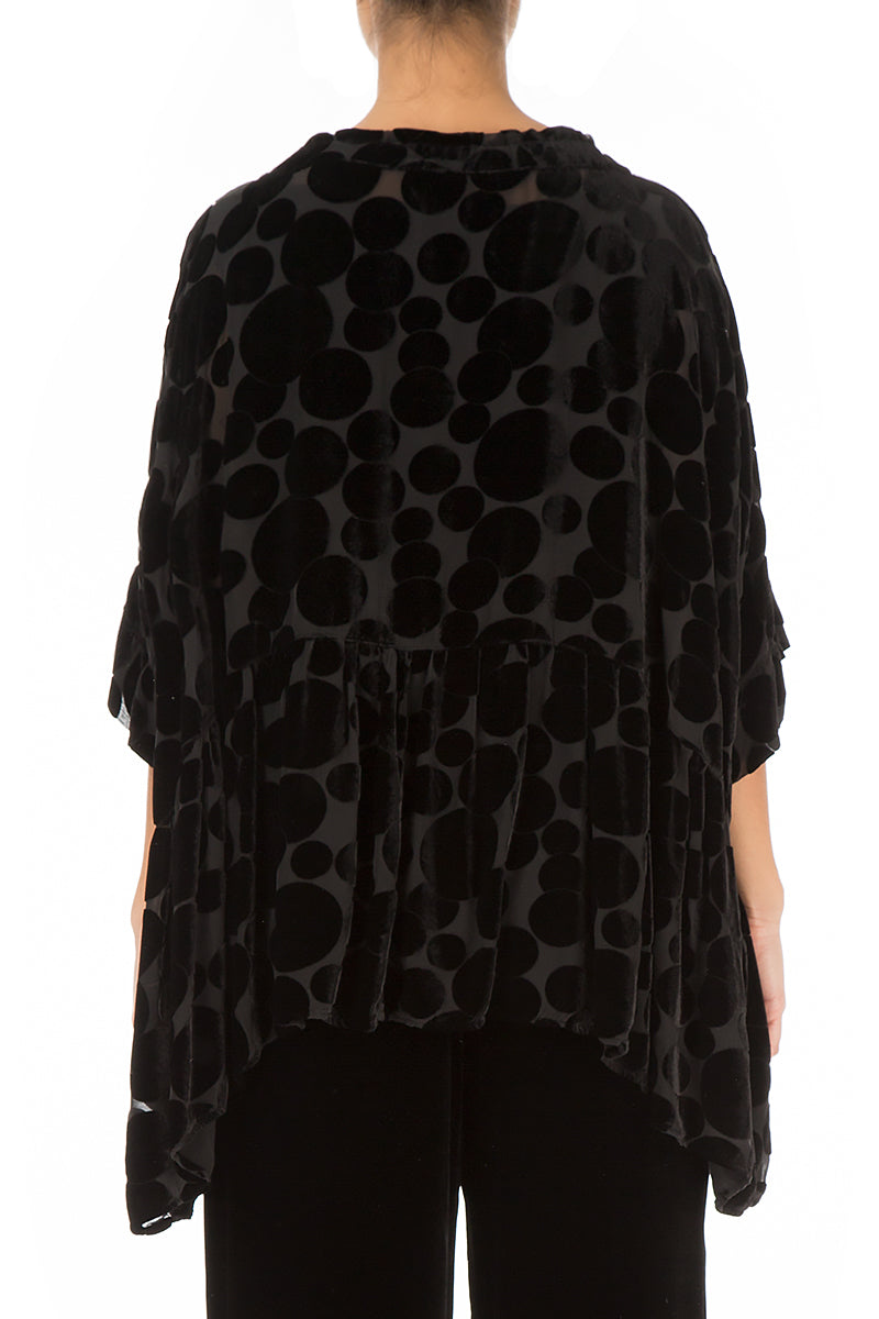Flared Devoré Bubbles Black Silk Velvet Blouse 2