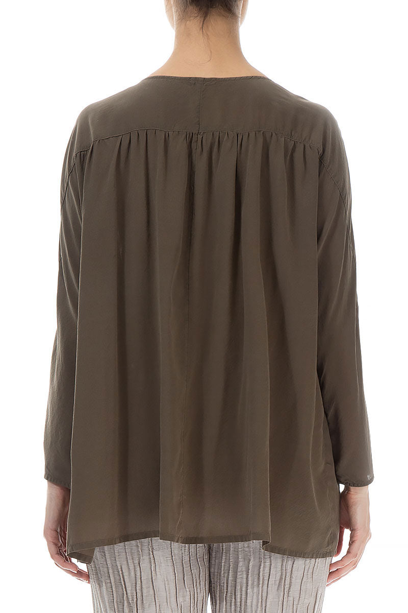Flared Khaki Silk Blouse 2