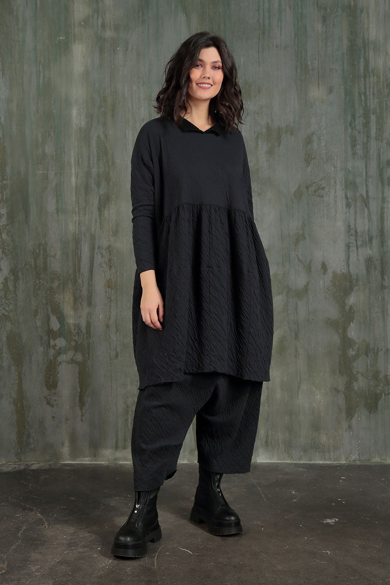 Flared Loose Grey Wavy Cotton Dress 6