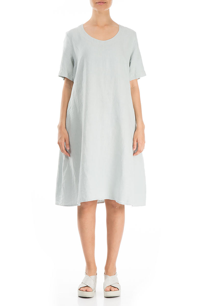 Evergreen Flared Midi Light Grey Linen Dress