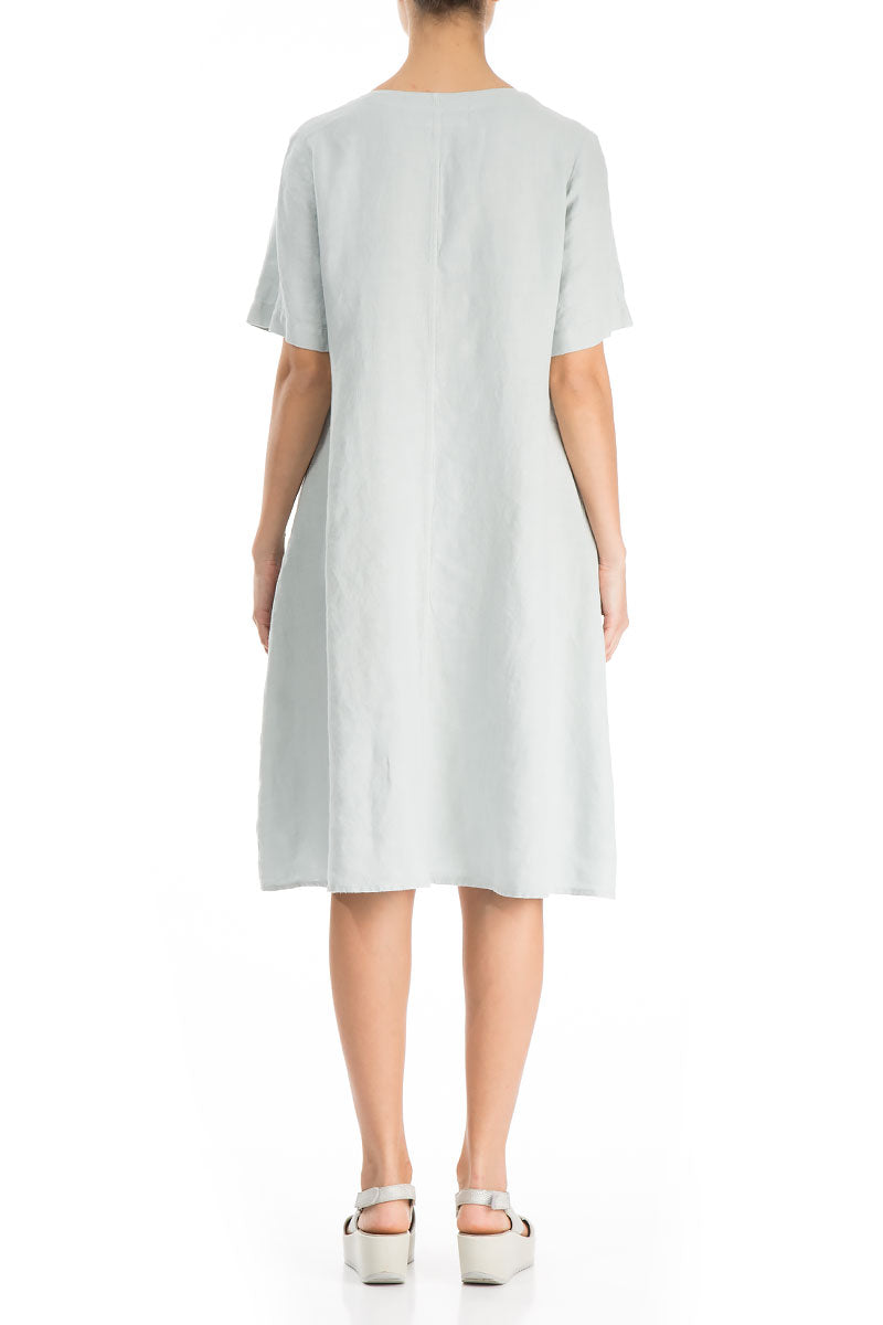 Evergreen Flared Midi Light Grey Linen Dress