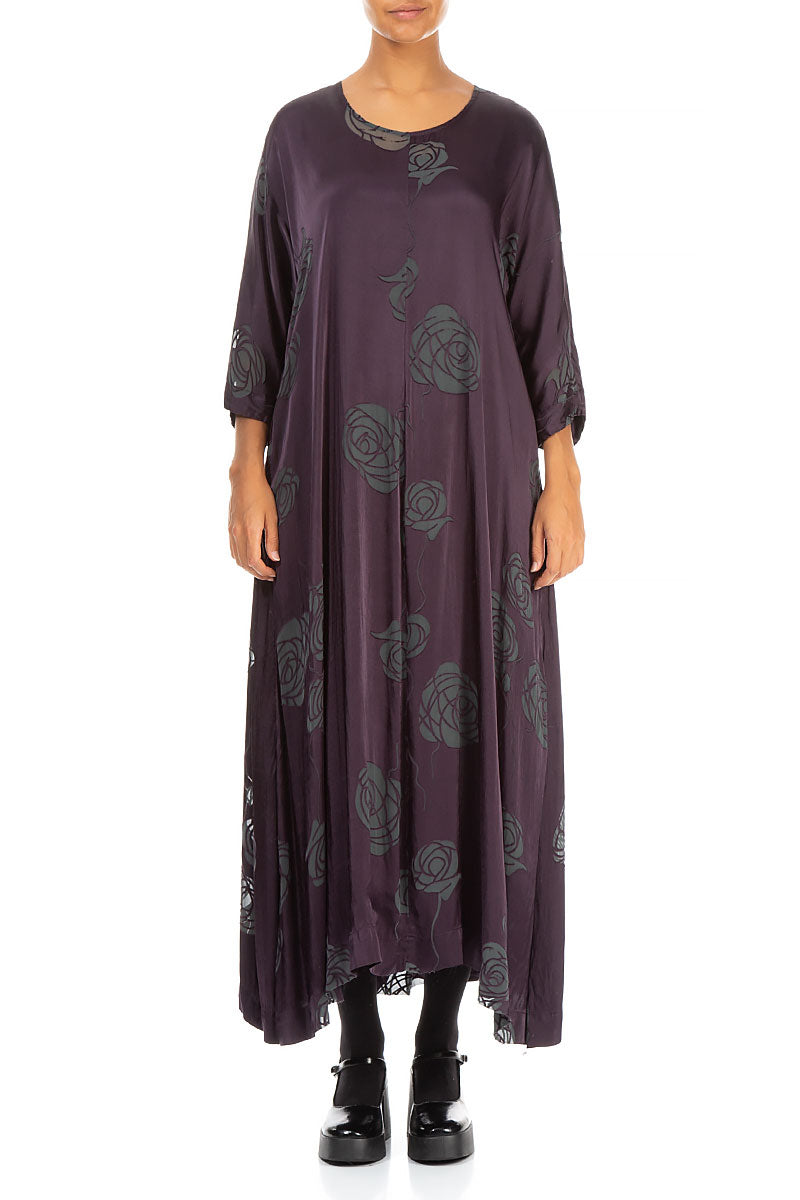 Flared Roses Purple Silk Dress 1