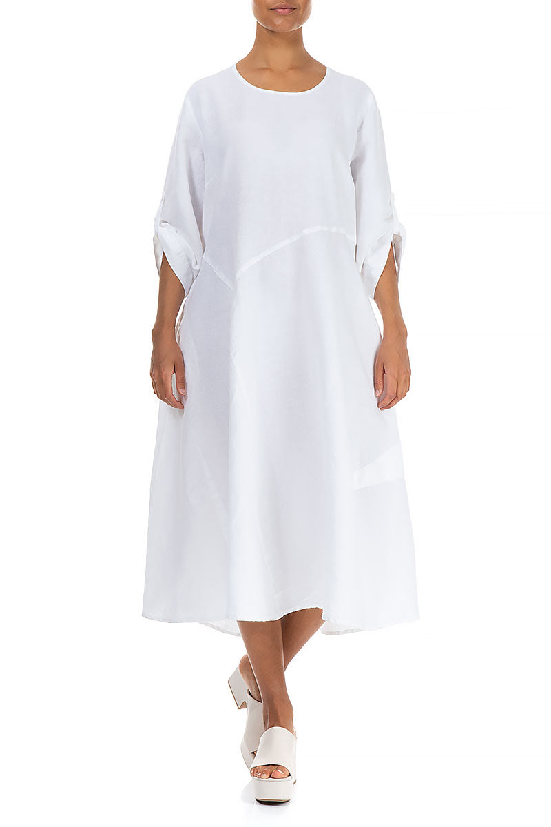 Flared A-Line White Linen Dress