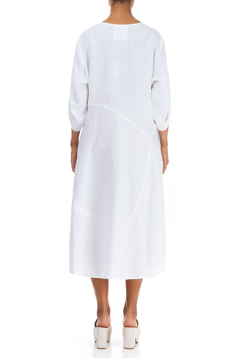 Flared A-Line White Linen Dress