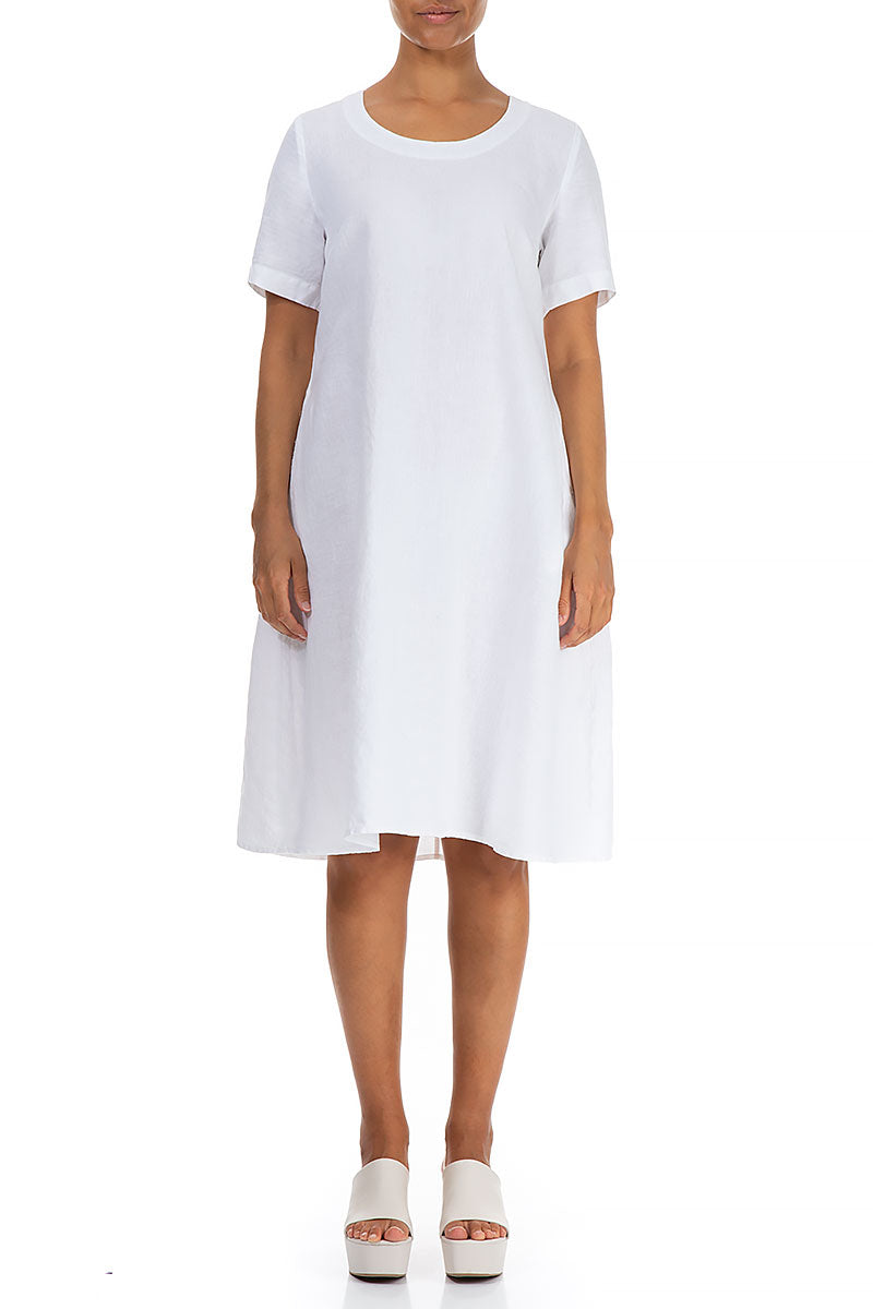 Short Sleeves White Linen Dress