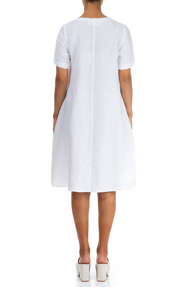 Short Sleeves White Linen Dress