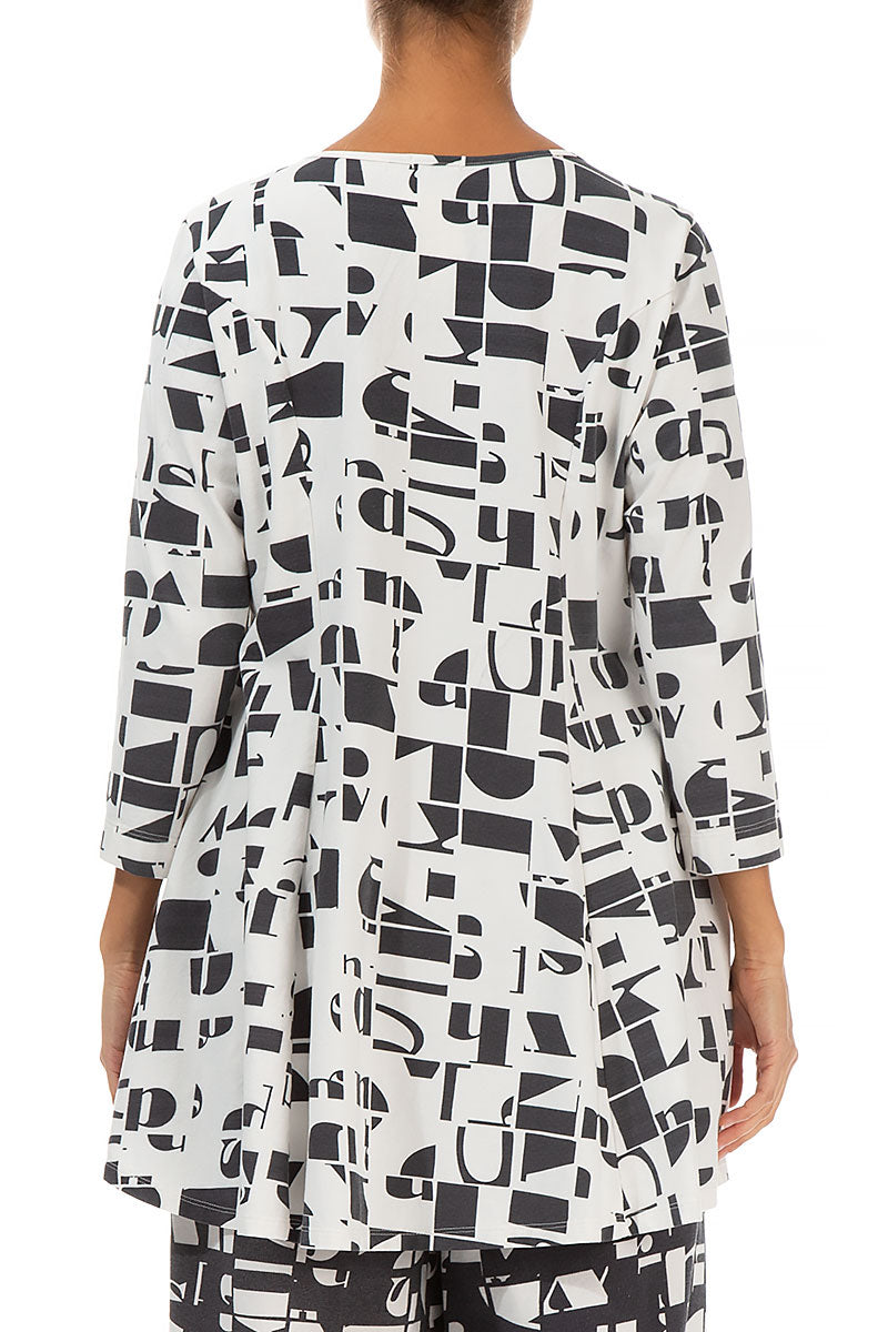 Flared White & Black Letters Cotton Tunic 2