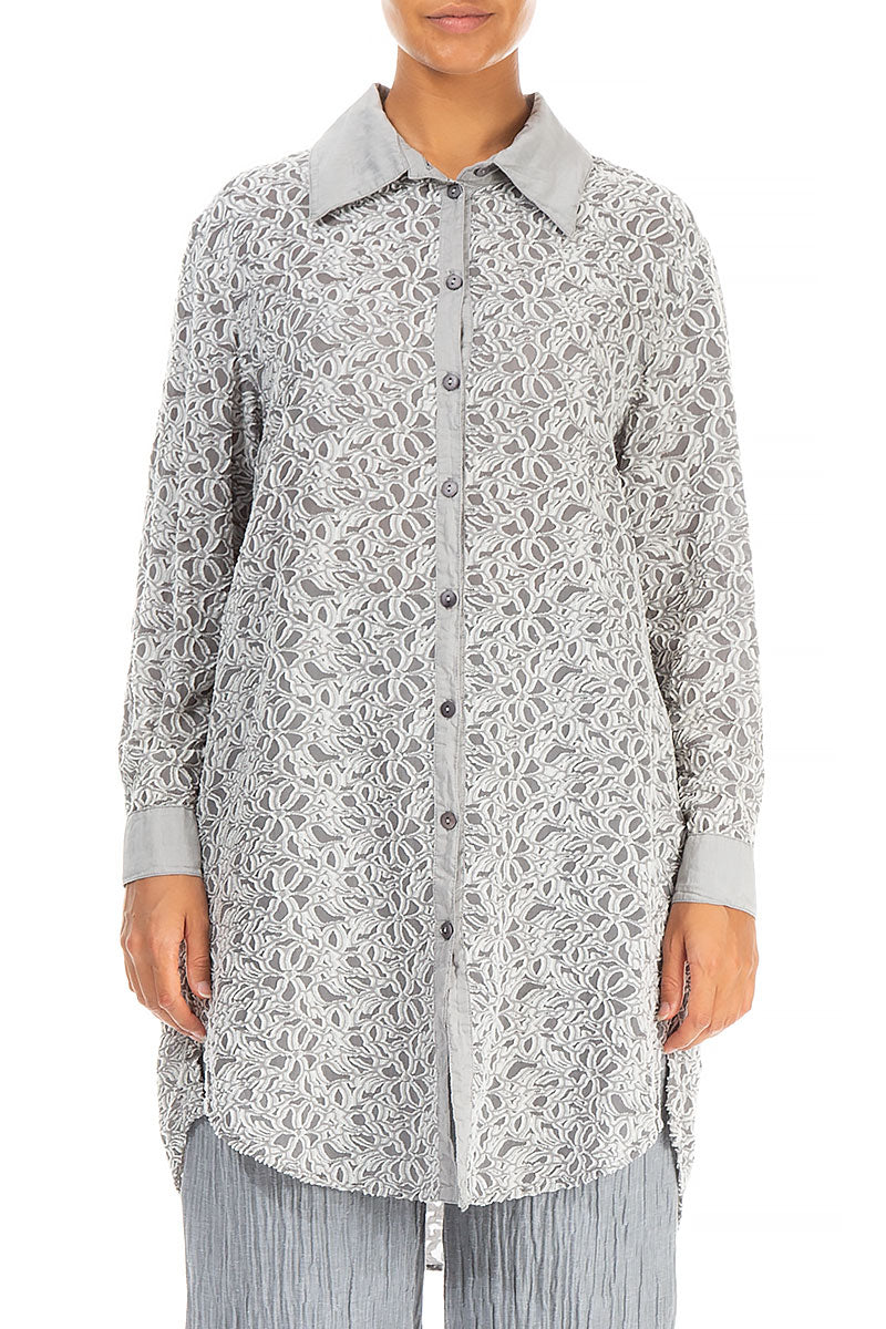 Floral Silver Silk Shirt 1