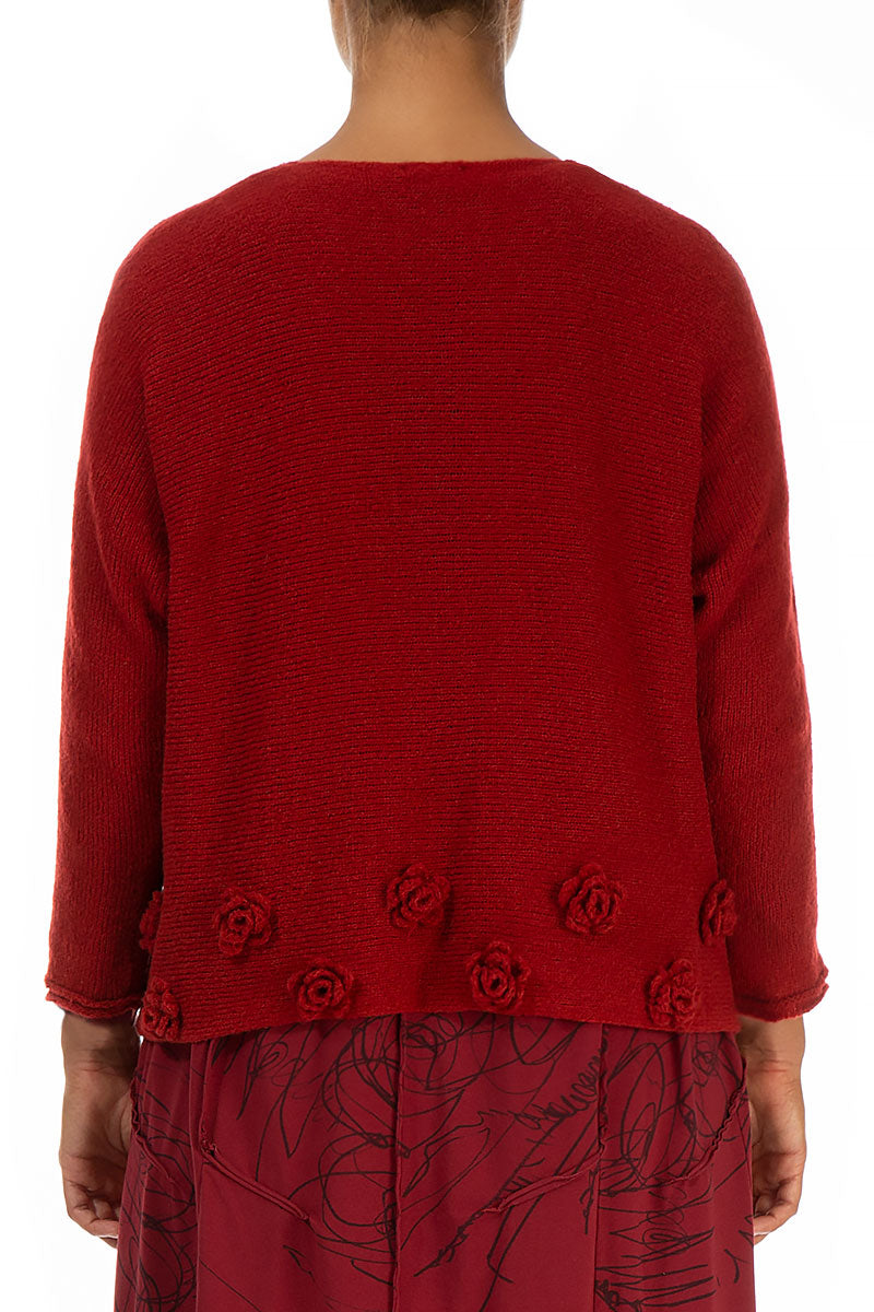 Flowers Red Wool Sweater