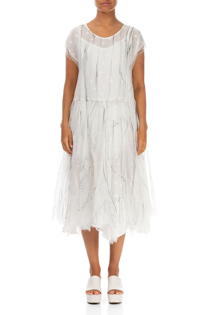 Flowy Printed White Silk Chiffon Dress