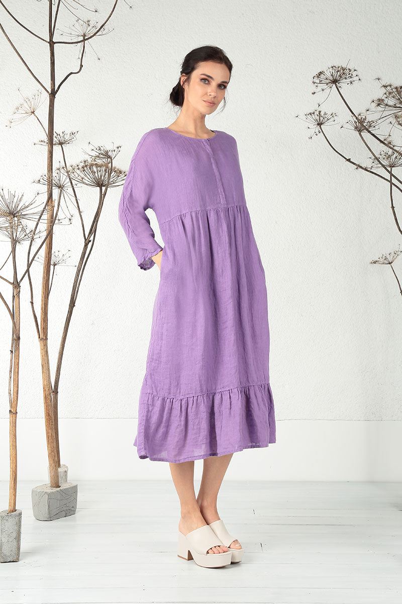 Frilled Lavender Gauze Linen Maxi Dress 1