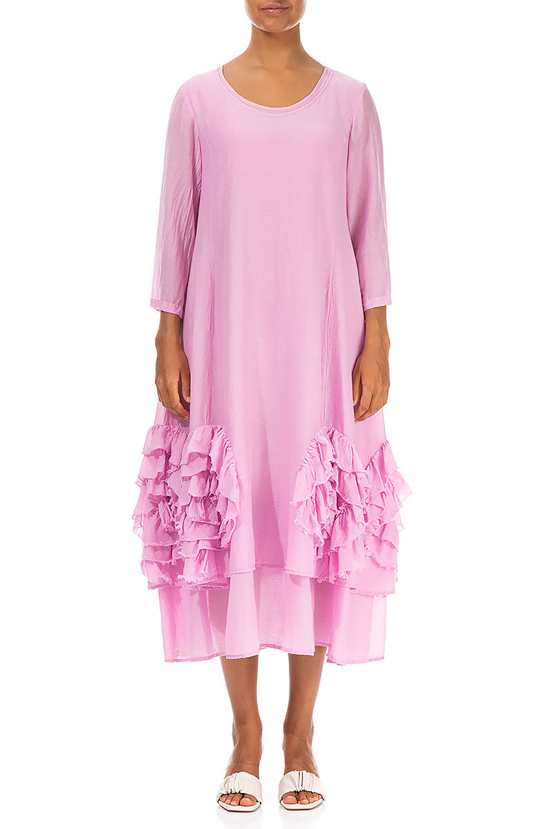 Frilly Flower Taffy Pink Silk Cotton Dress