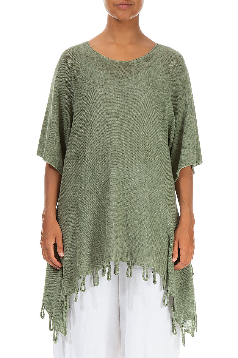 Fringed Loose Pistachio Linen Jumper 1