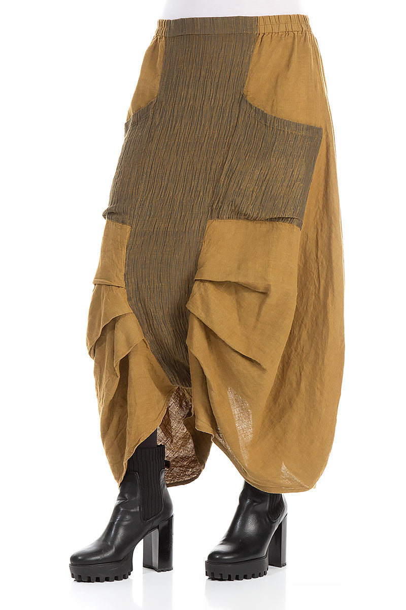 Front Pleats Crinkled Khaki Mustard Midi Trousers 3