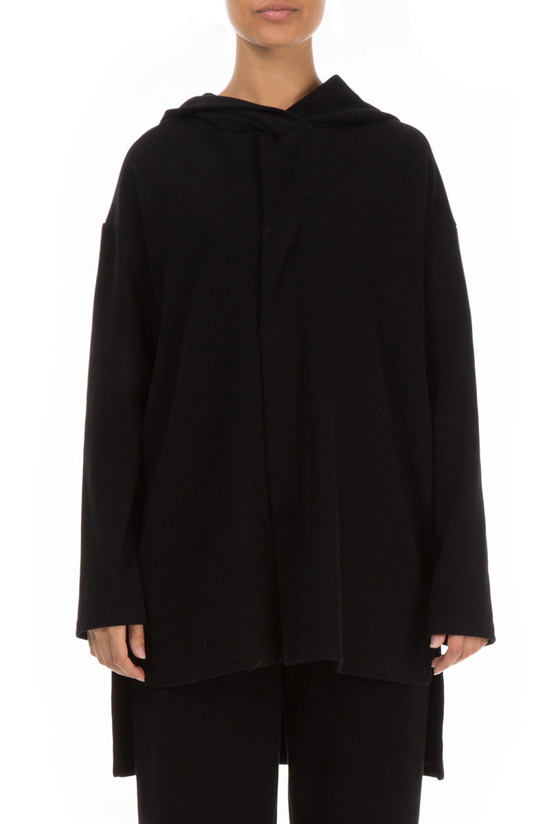 Black Cotton Jersey Hoodie 1