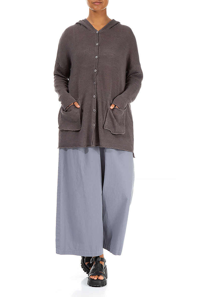 Hooded Brown Linen Cardigan 4