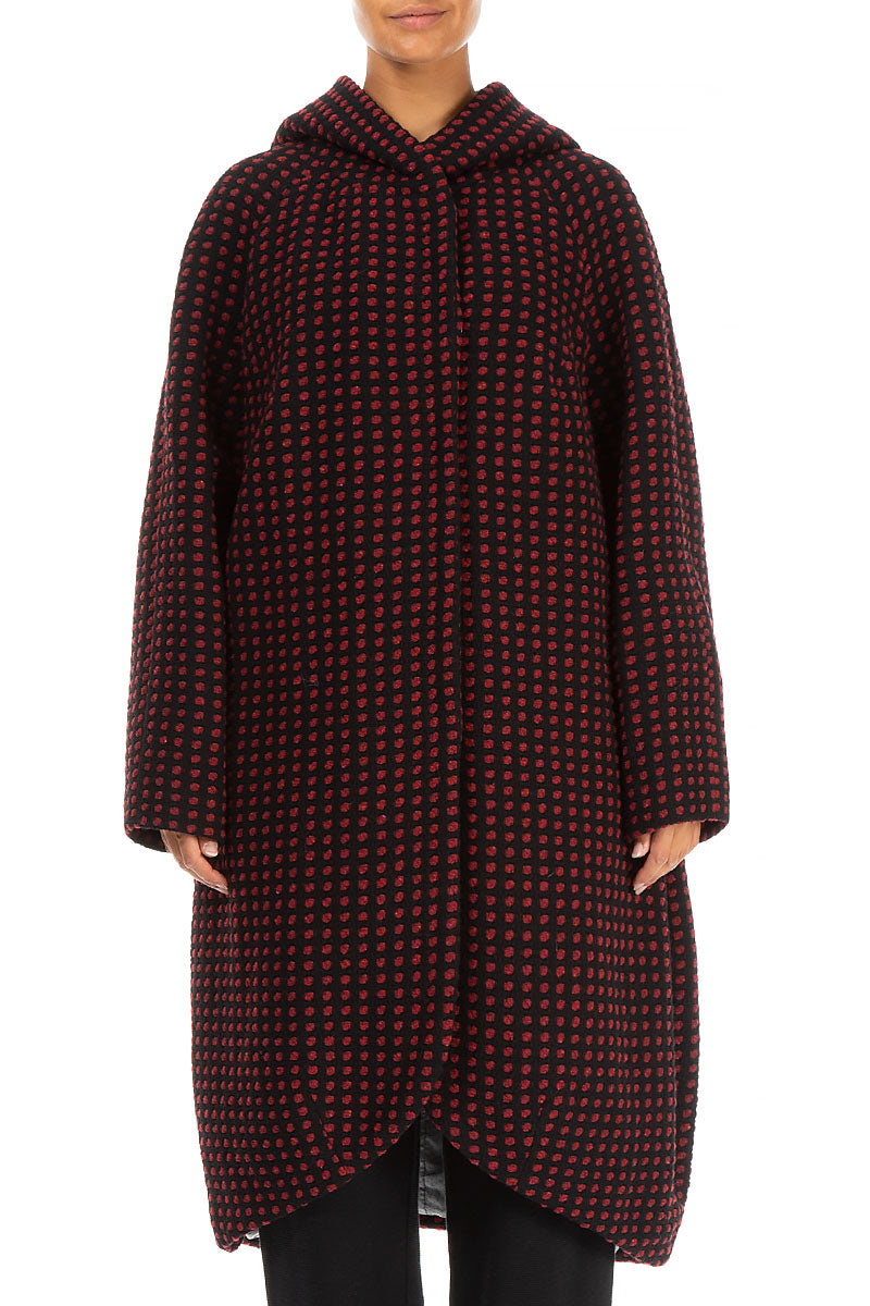Hooded Dotty Red Wool Coat 1