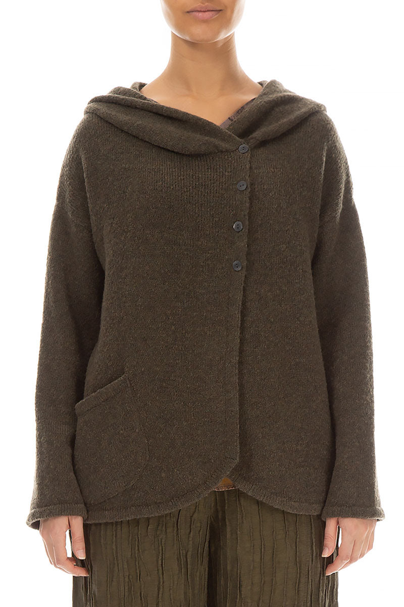 Hooded Khaki Wool Cardigan 1