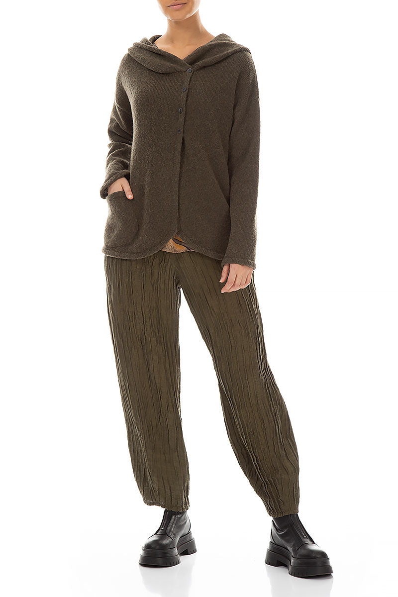 Hooded Khaki Wool Cardigan 4