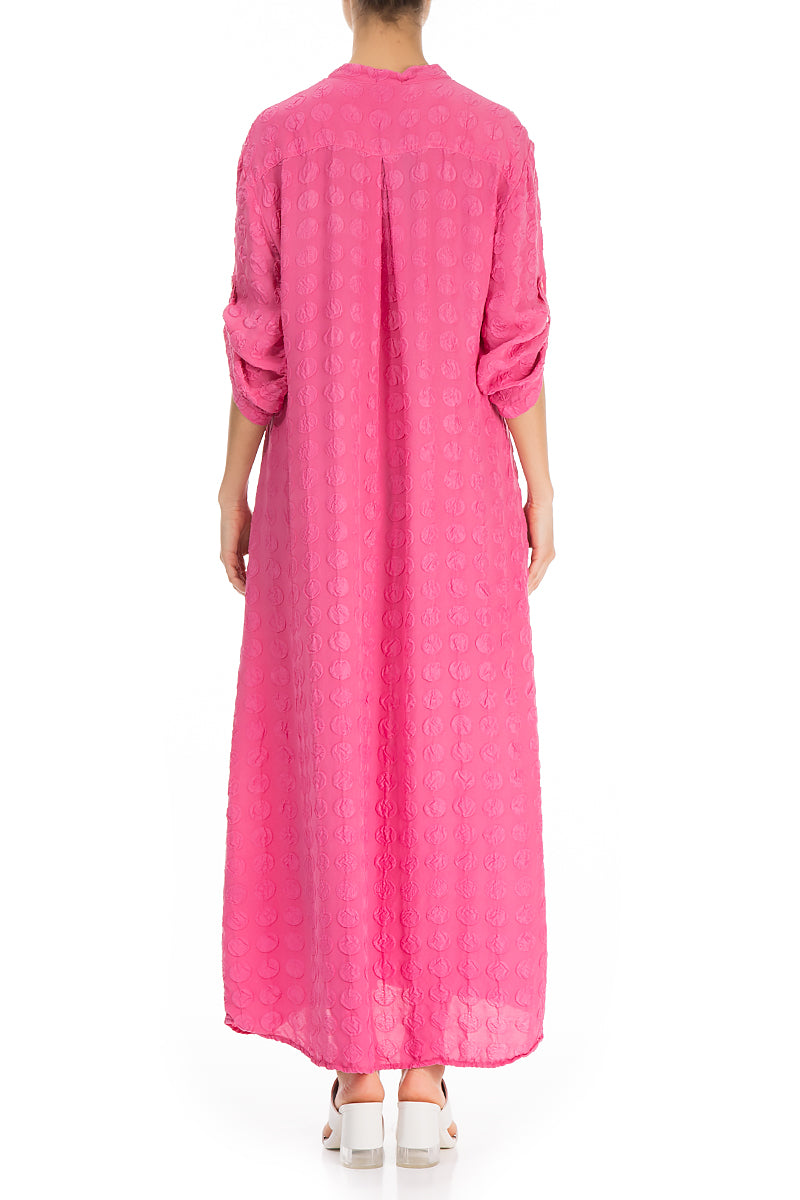Hot Pink Bubble Pattern Silk Shirt Dress