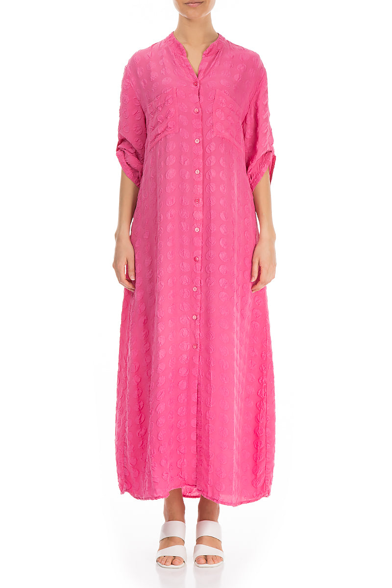 Hot Pink Bubble Pattern Silk Shirt Dress