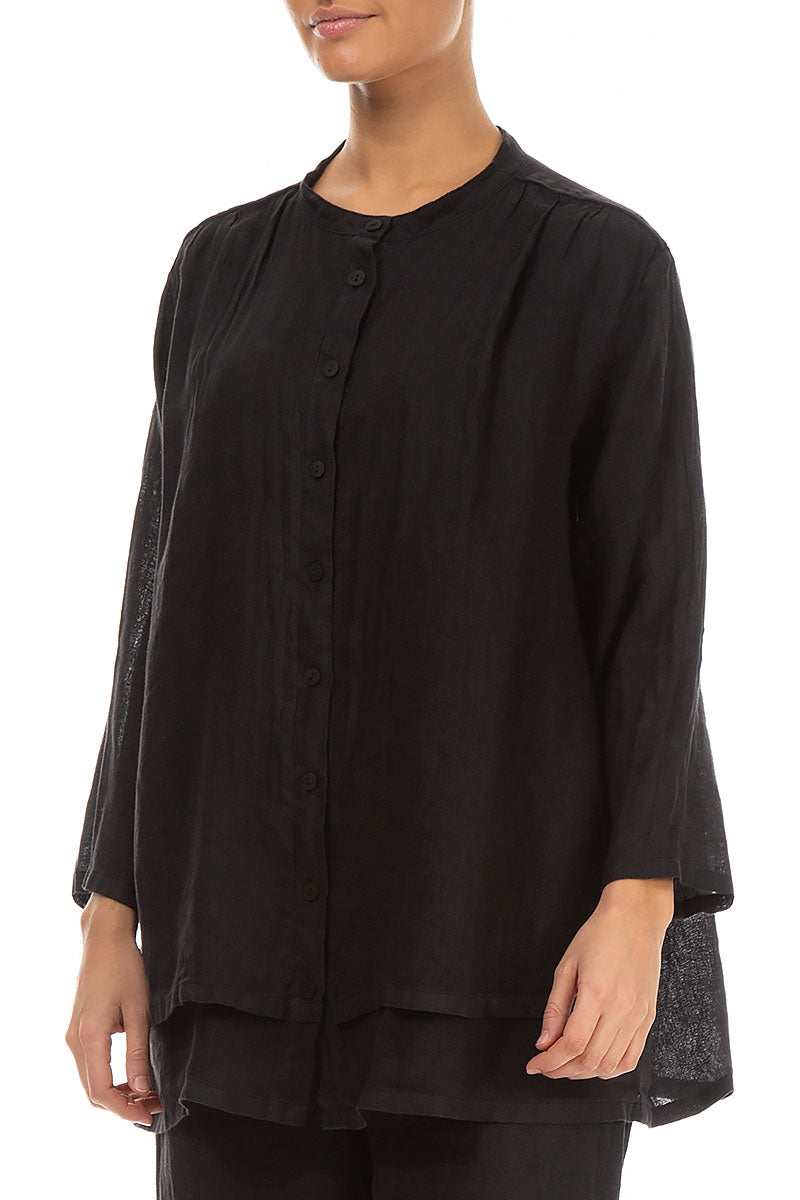 Layered Black Gauze Linen Shirt 3