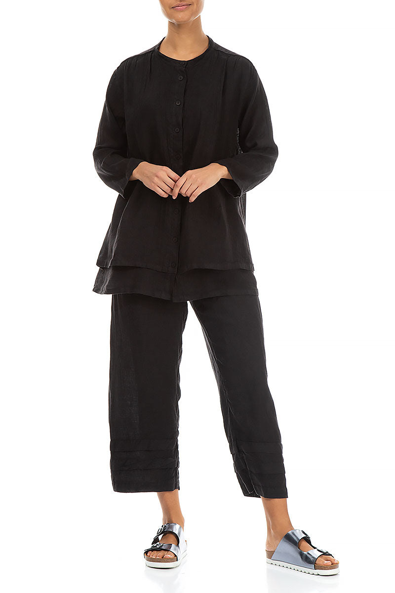 Layered Black Gauze Linen Shirt 4