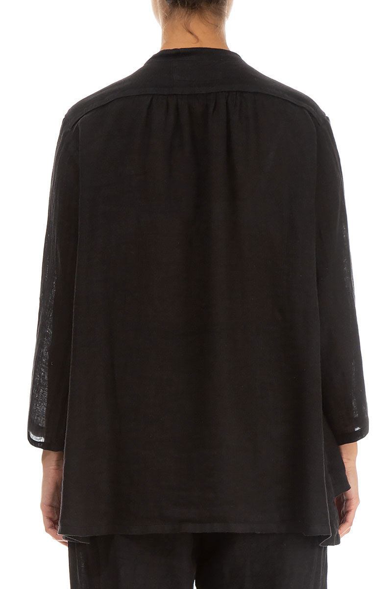 Layered Black Gauze Linen Shirt 2