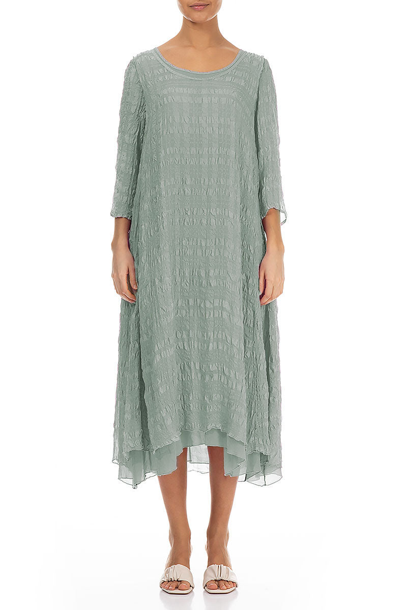 Layered Pistachio Textured Light Silk Dress