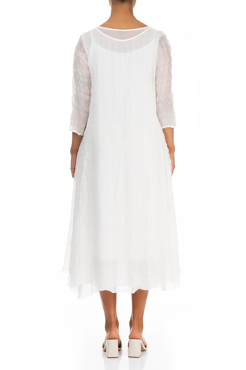 Layered White Textured Light Silk Dress 2