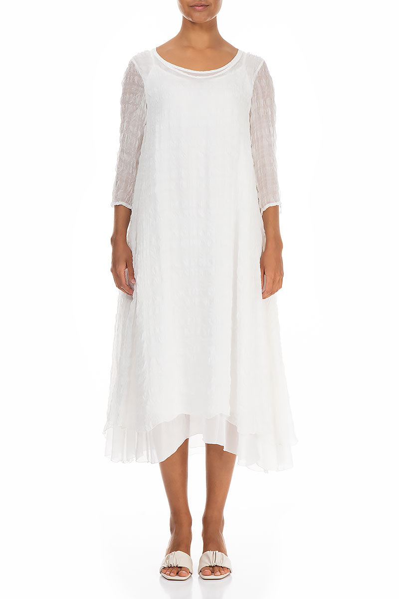 Layered White Textured Light Silk Dress 1