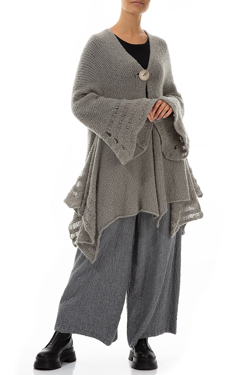 Light Grey Flared Wool Cotton Cardigan 4