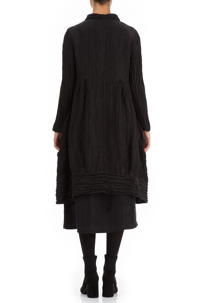 Long Crinkled Black Silk Jacket 2