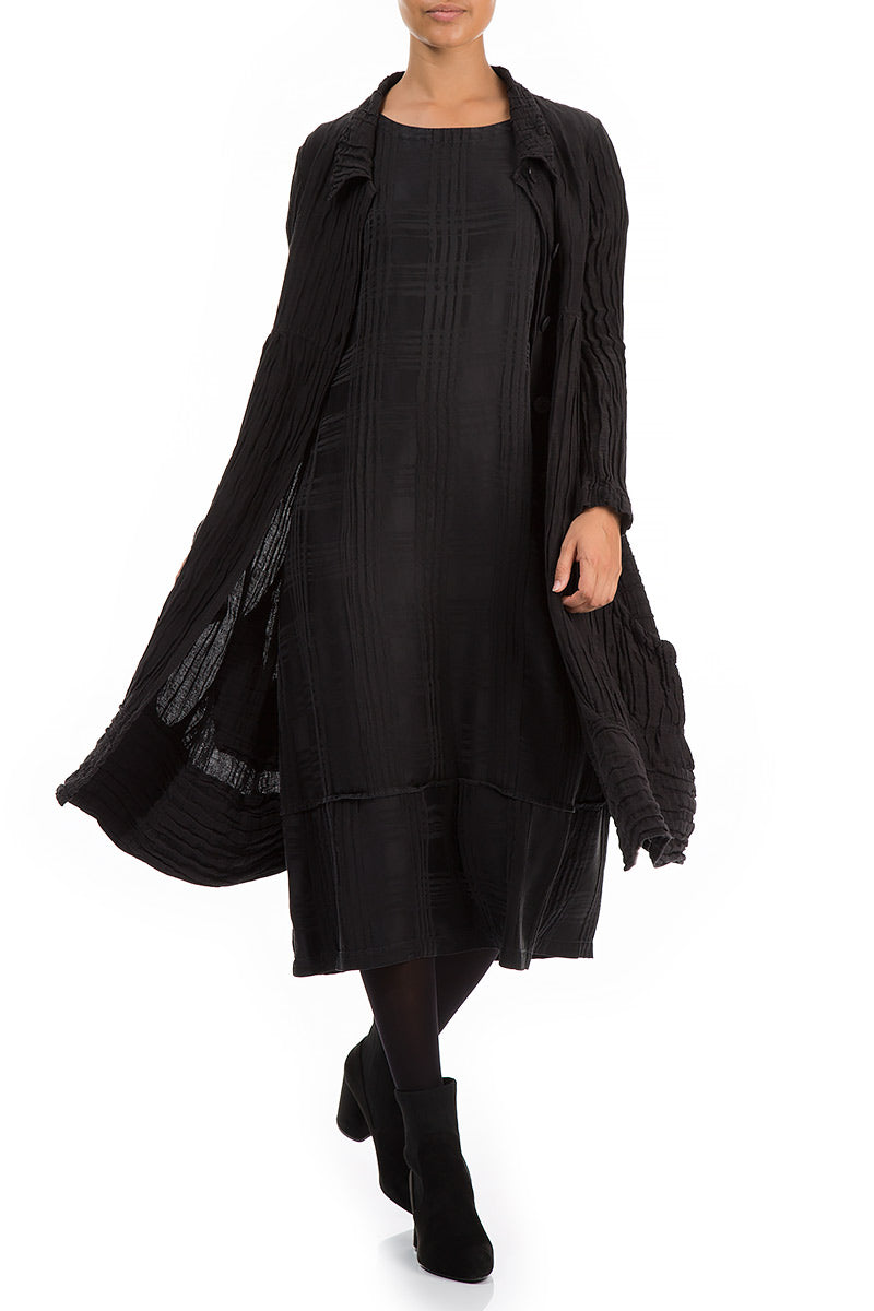 Long Crinkled Black Silk Jacket 5