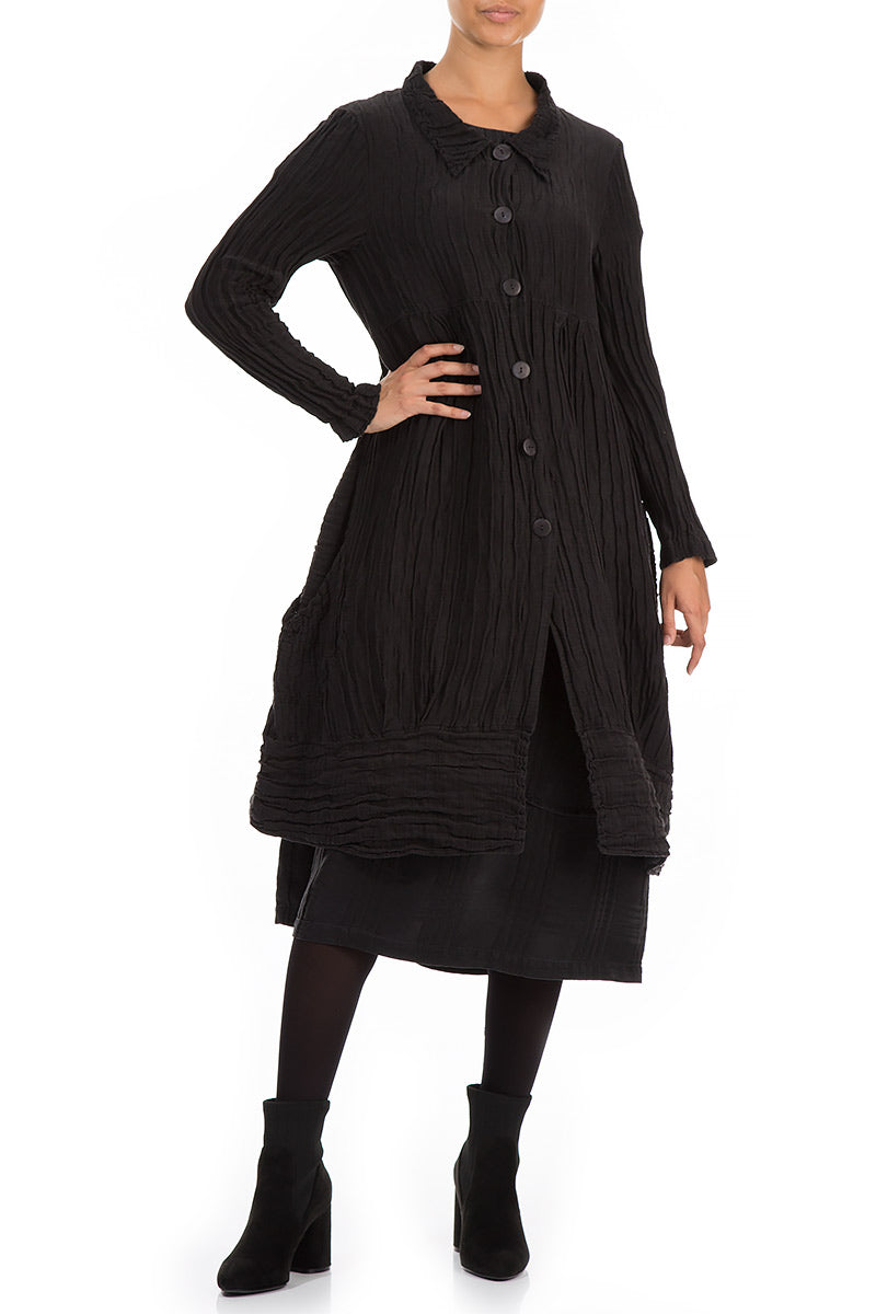 Long Crinkled Black Silk Jacket 4
