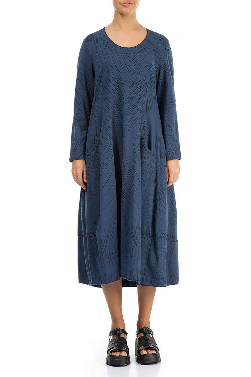 Long Feathers Denim Blue Cotton Dress 1