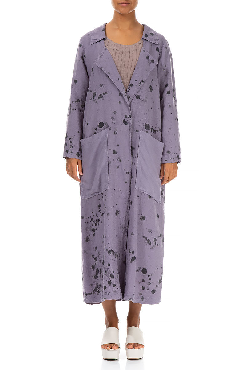Long Violet Splash Linen Jacket 1