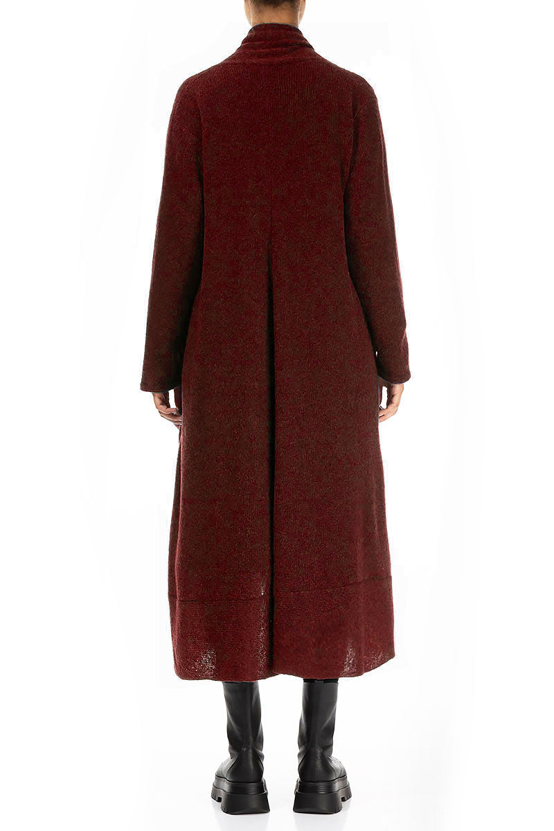 Long Open Maroon Wool Cardigan 2