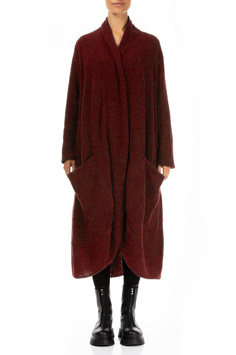 Long Open Maroon Wool Cardigan 1