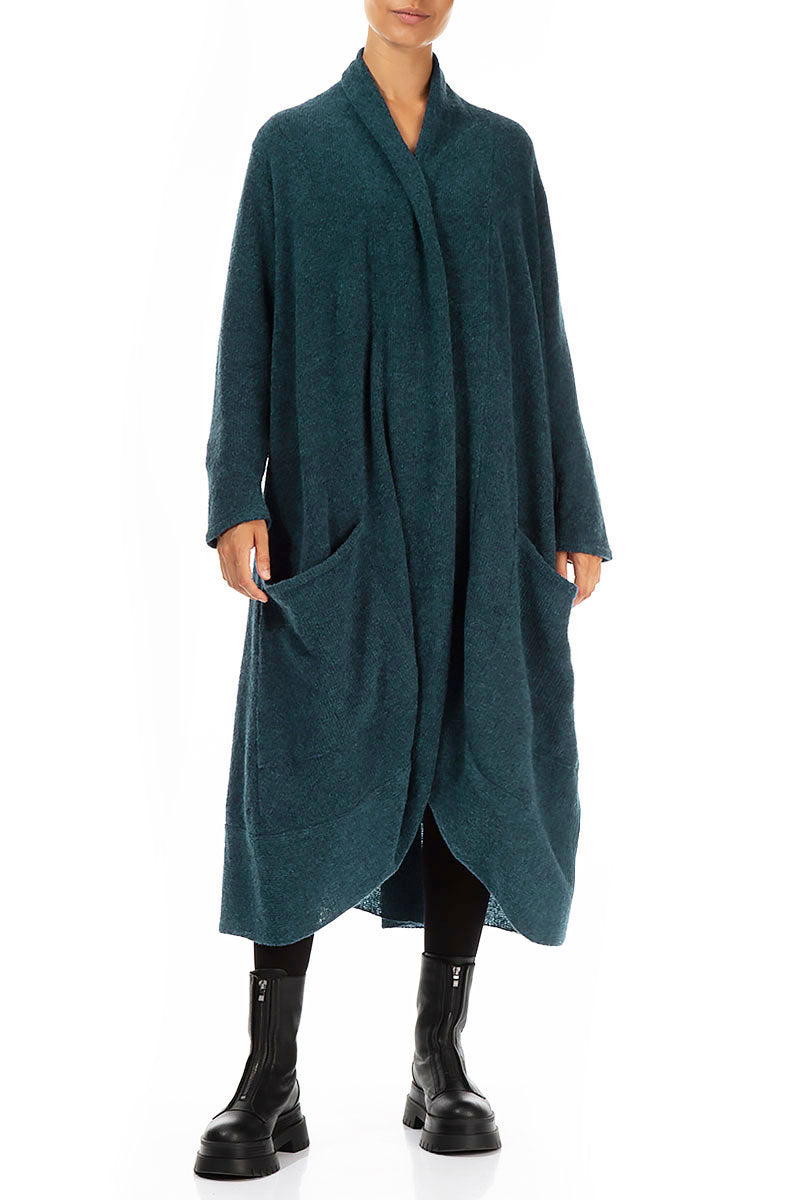 Long Open Teal Wool Cardigan 4