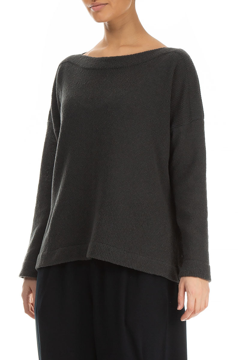 Boat Neck Dark Grey Wool Sweater 3