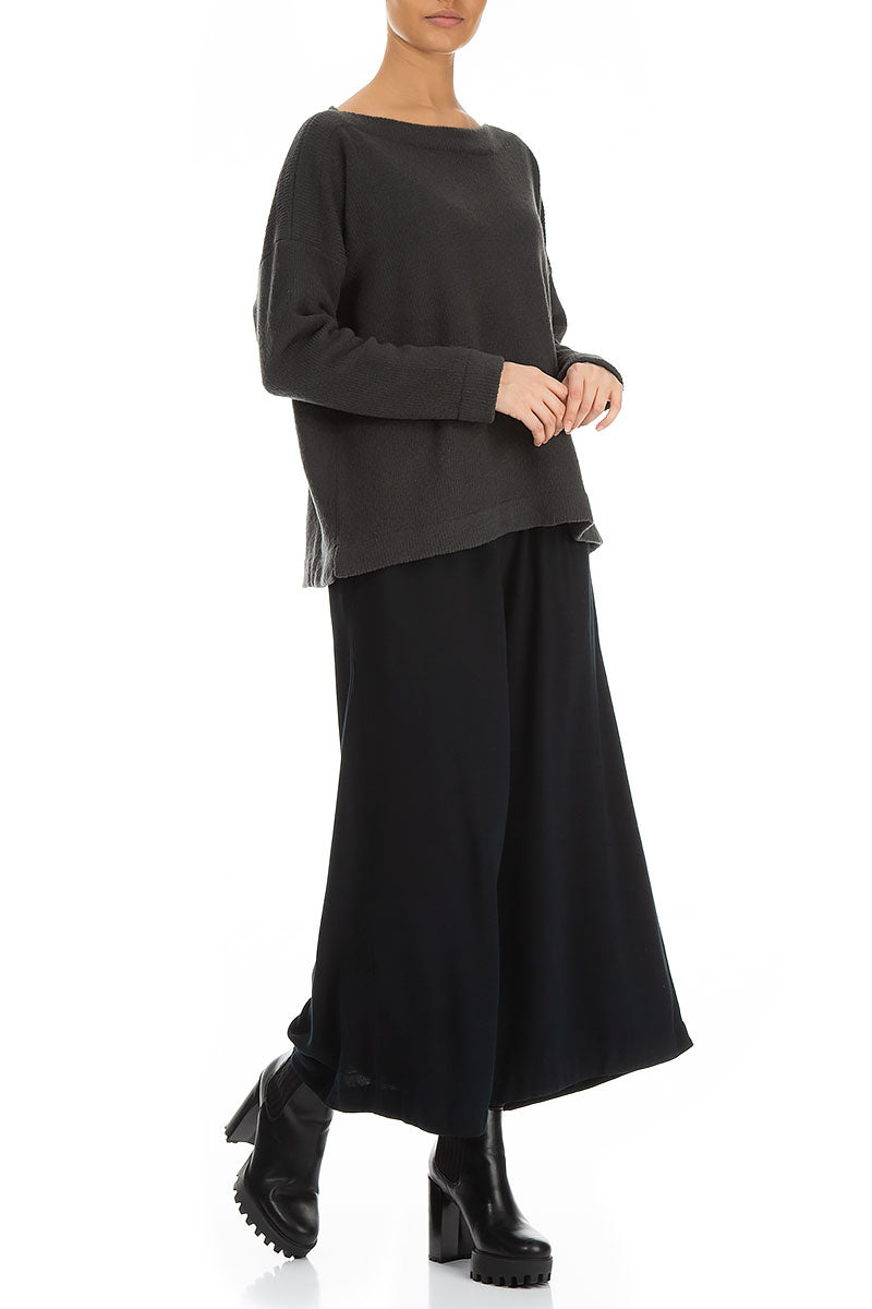 Boat Neck Dark Grey Wool Sweater 5