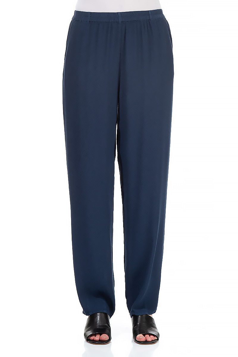Long Tapered Denim Blue Viscose Trousers