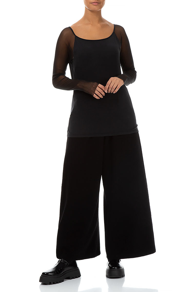 Long Mesh Sleeves Black Cotton Blouse 5