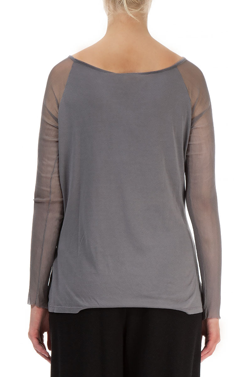 Long Tulle Sleeves Iron Silk Blouse 2