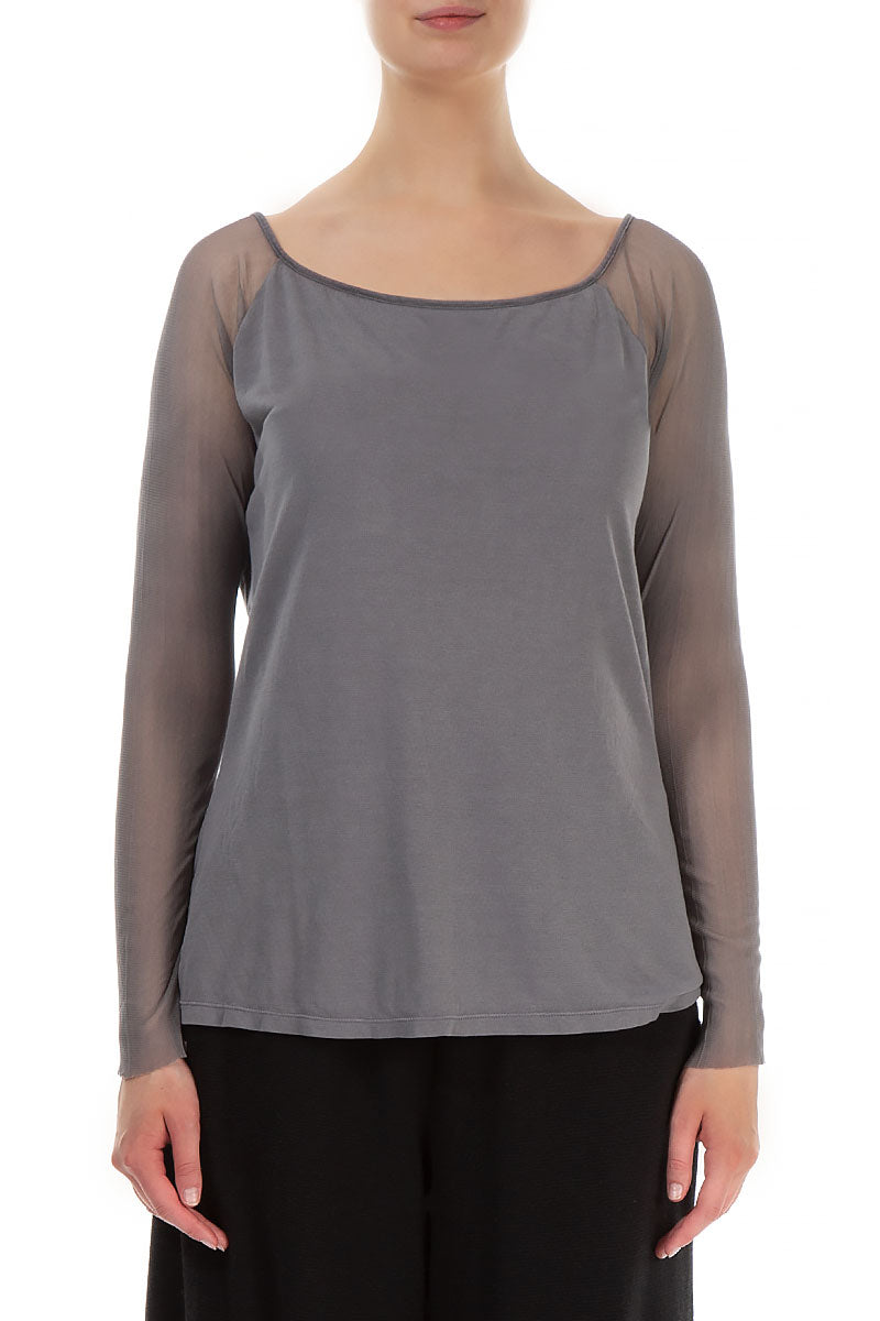 Long Tulle Sleeves Iron Silk Blouse 1